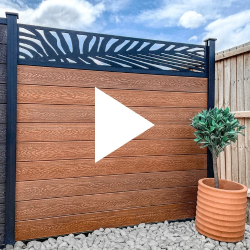 Composite Fencing Panel Kit - 3D Embossed With PVC Screen - Leaf - Black