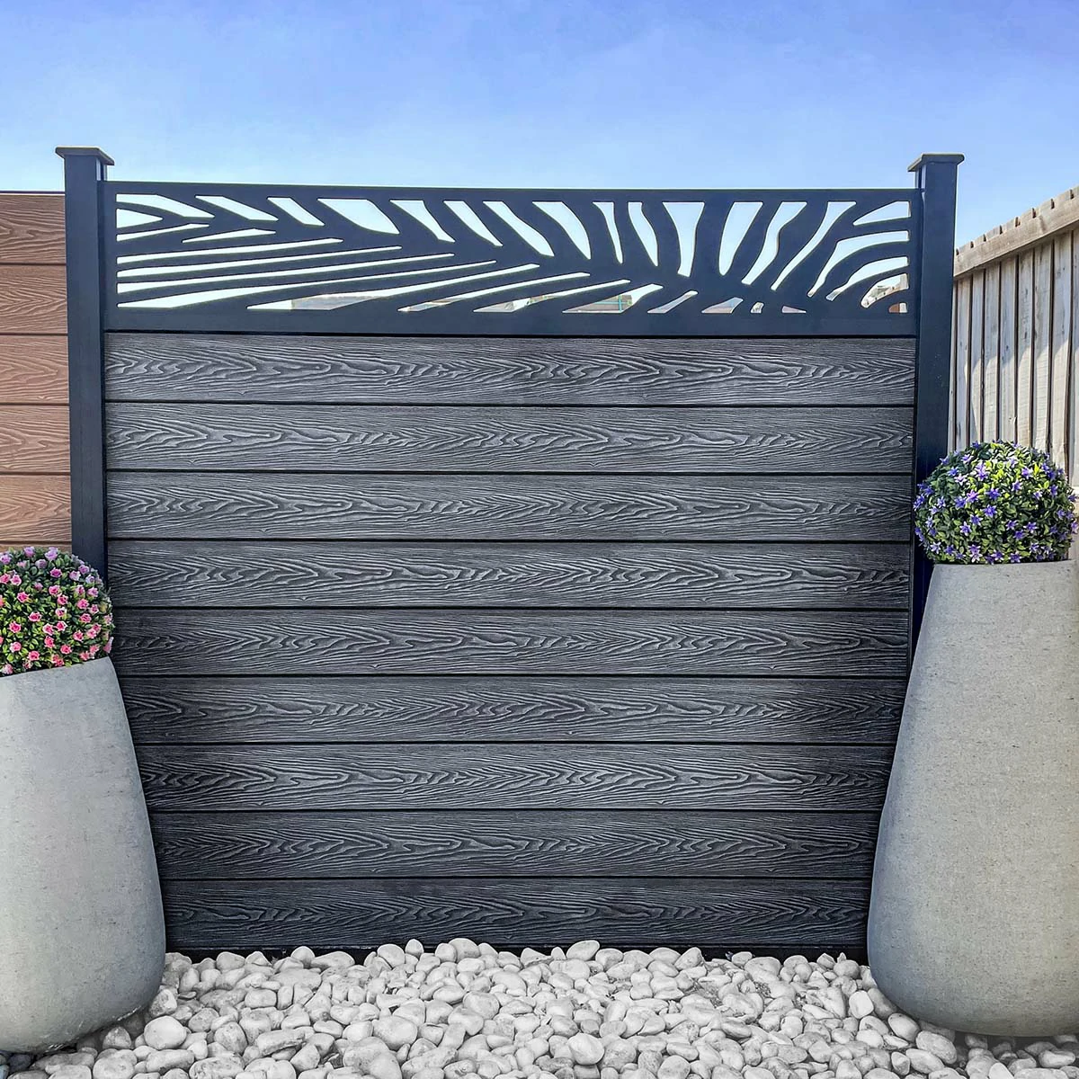 Composite Fencing Panel Kit - 3D Embossed With PVC Screen - Leaf - Black