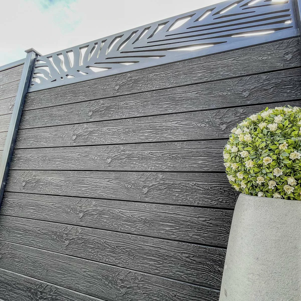 Composite Fencing Panel Kit – 3D Embossed With PVC Screen – Leaf – Grey
