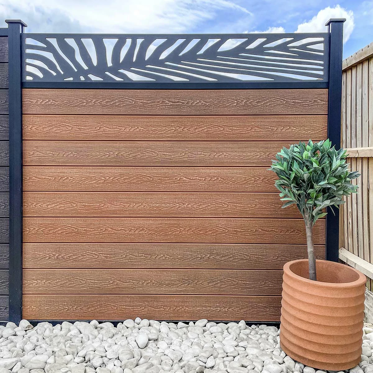 Composite Fencing Panel Kit – 3D Embossed With PVC Screen – Leaf – Grey