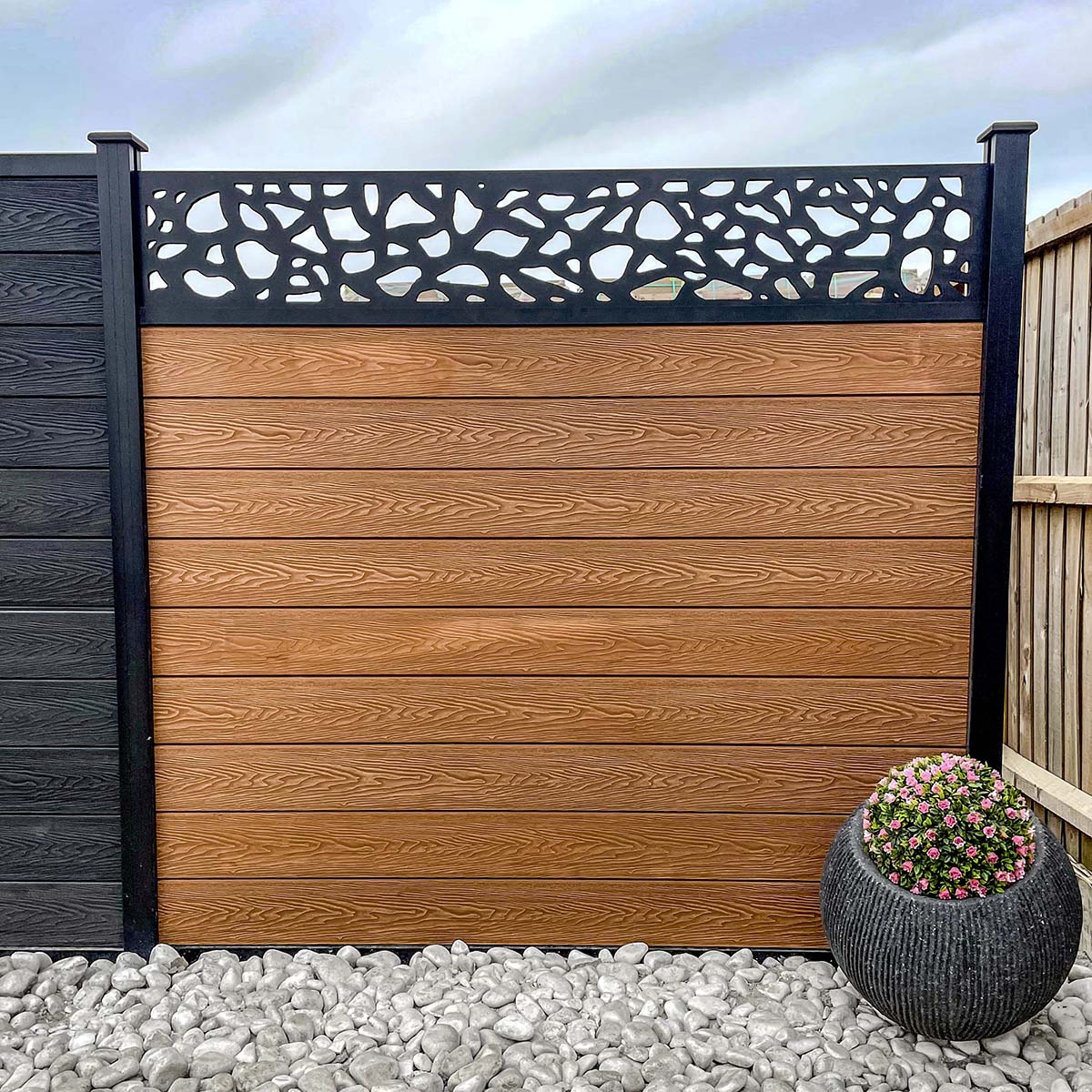 Composite Fencing Panel Kit - 3D Embossed With PVC Screen - Pebbles - Black
