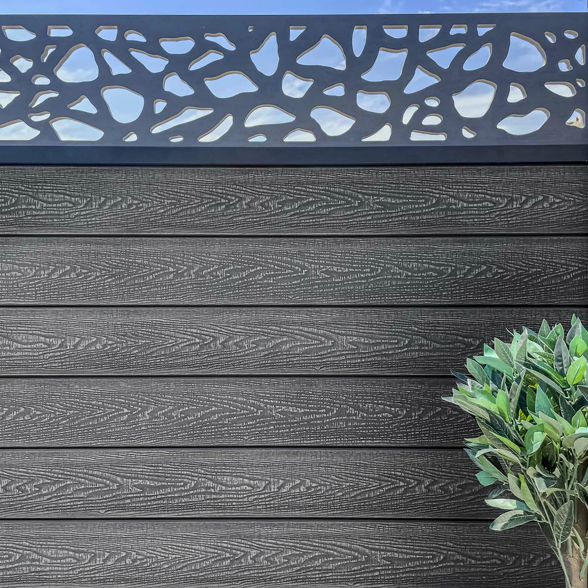 Composite Fencing Panel Kit - 3D Embossed With PVC Screen - Pebbles - Grey