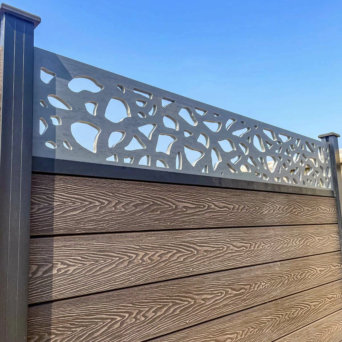 Composite Fencing Panel Kit - 3D Embossed With PVC Screen - Pebbles - Grey